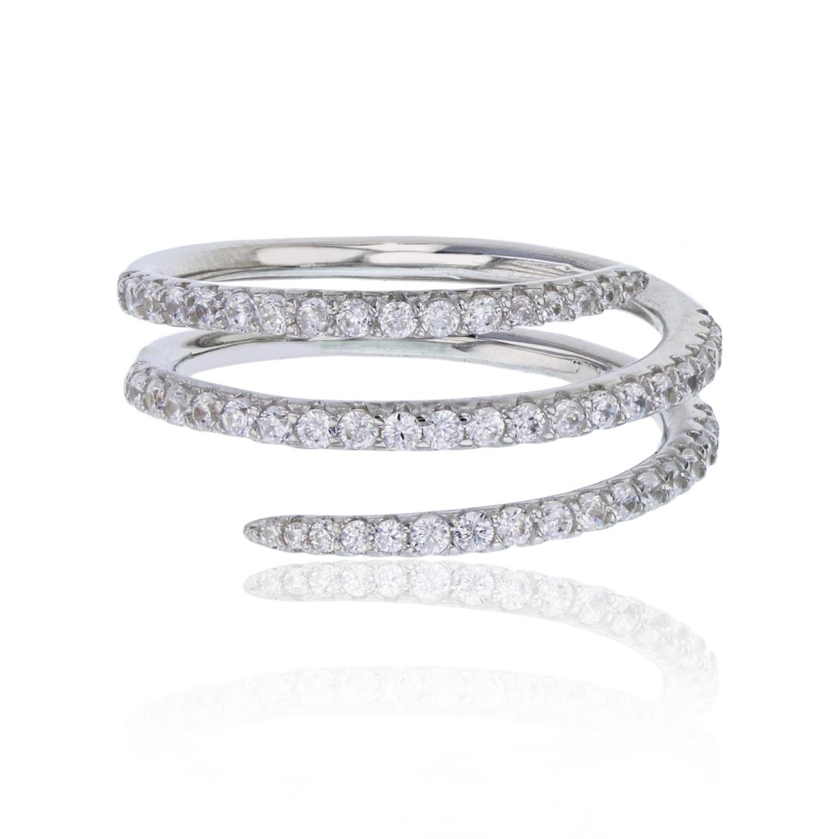Sterling Silver Rhodium Micropave 3-Strand Fashion Ring