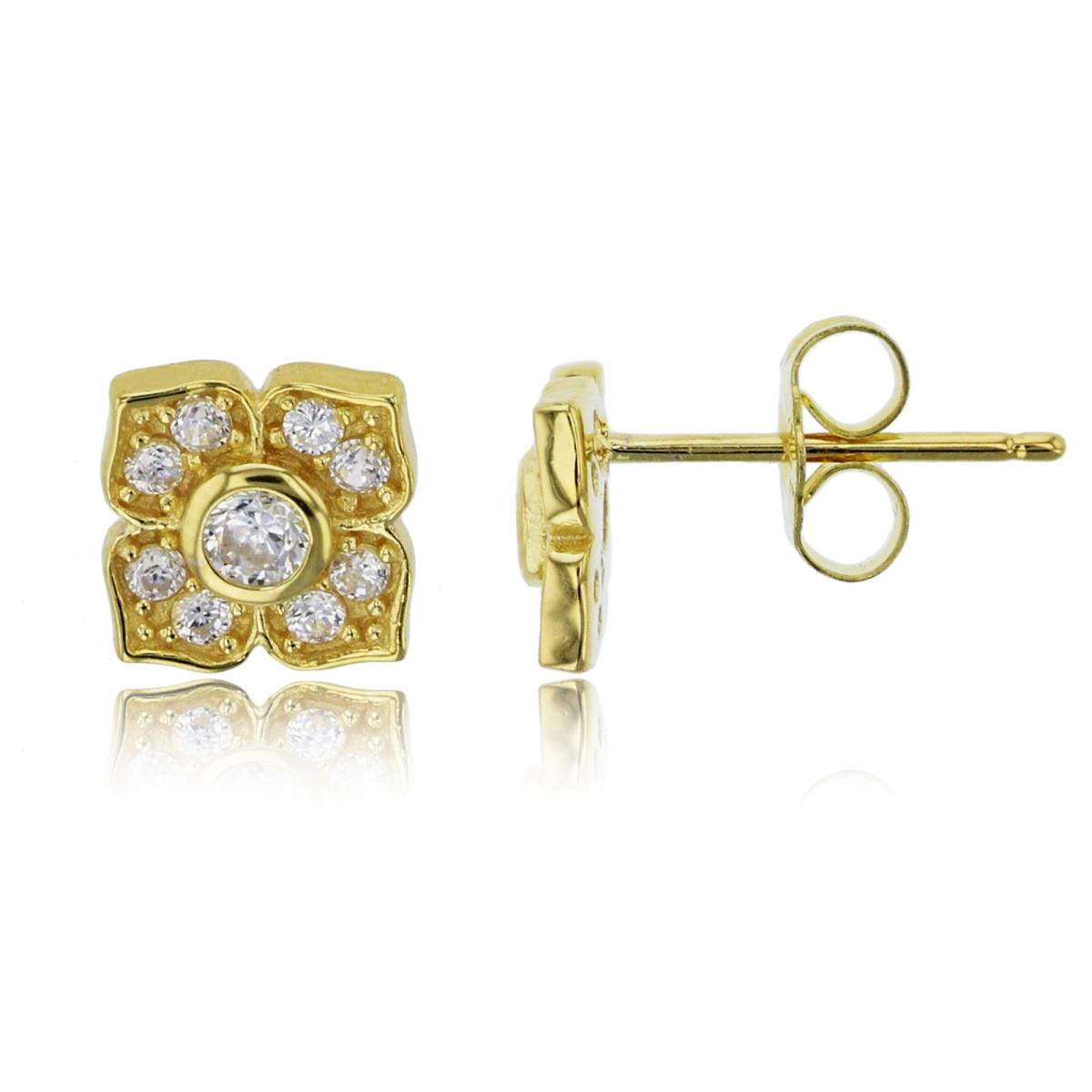 Sterling Silver Yellow 8x8mm Micropave Flower Stud Earring