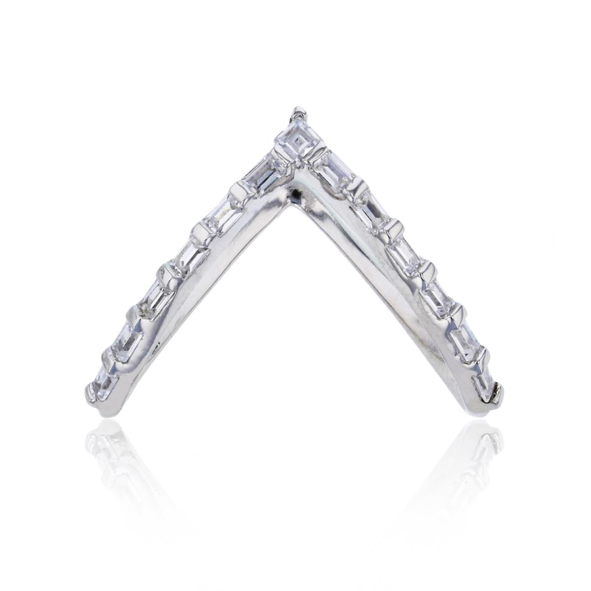 Sterling Silver Rhodium Pave Baguette CZ "V" Shaped Adjustable Fashion Ring