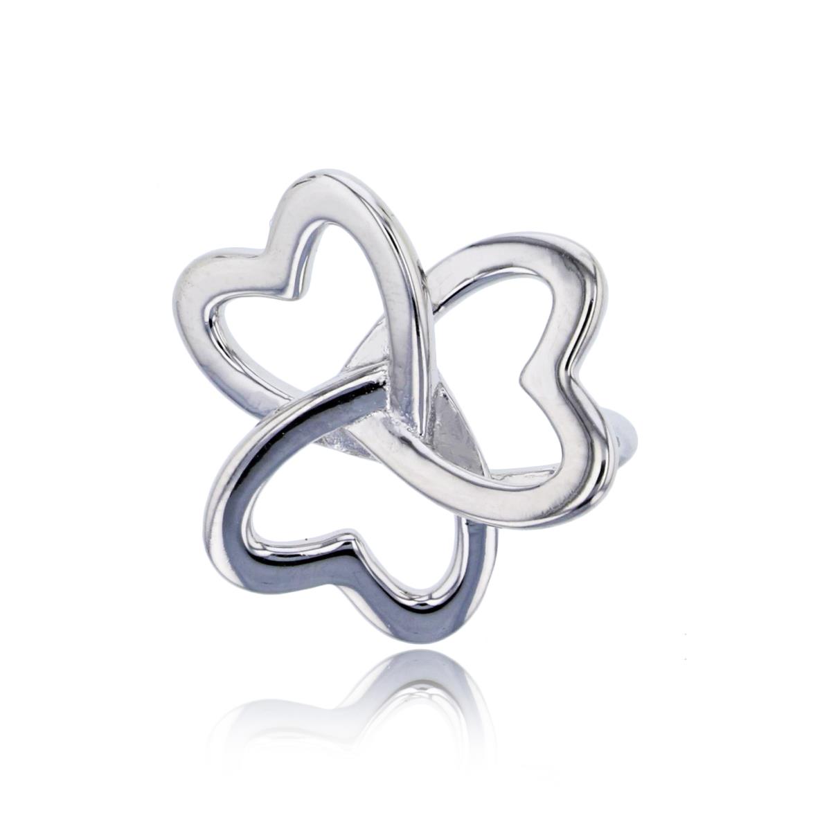 Sterling Silver Rhodium Polished Triple Interlocking Hearts Pendant