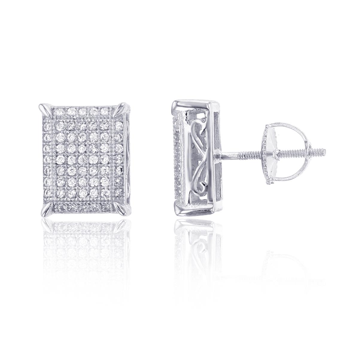 Brass Micropave Rectangle Stud Earring