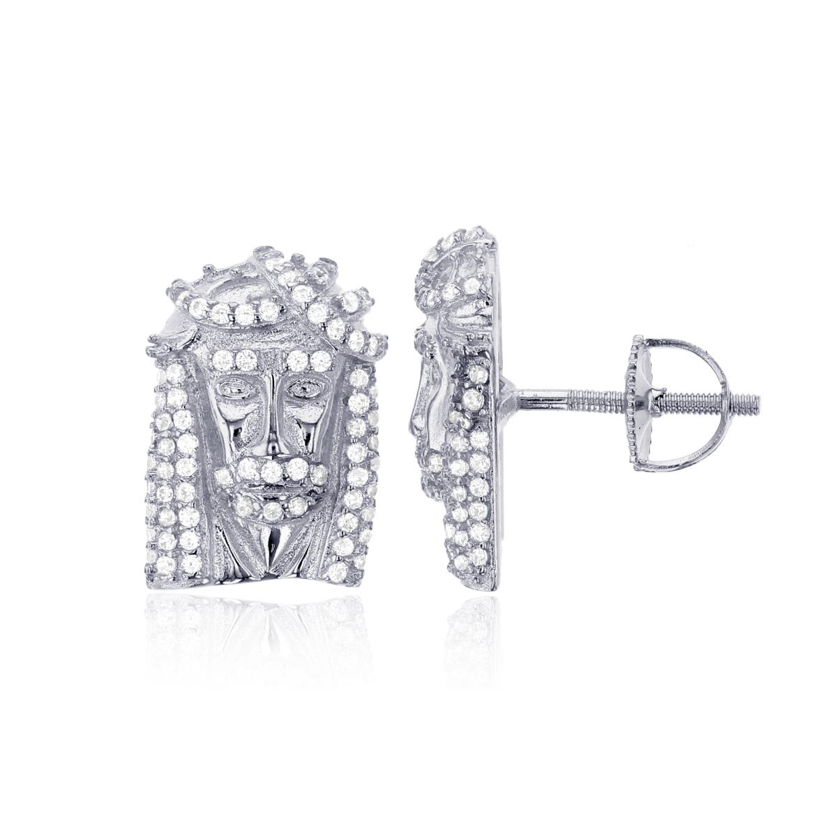 Brass Yellow Micropave Jesus Head Stud Earring