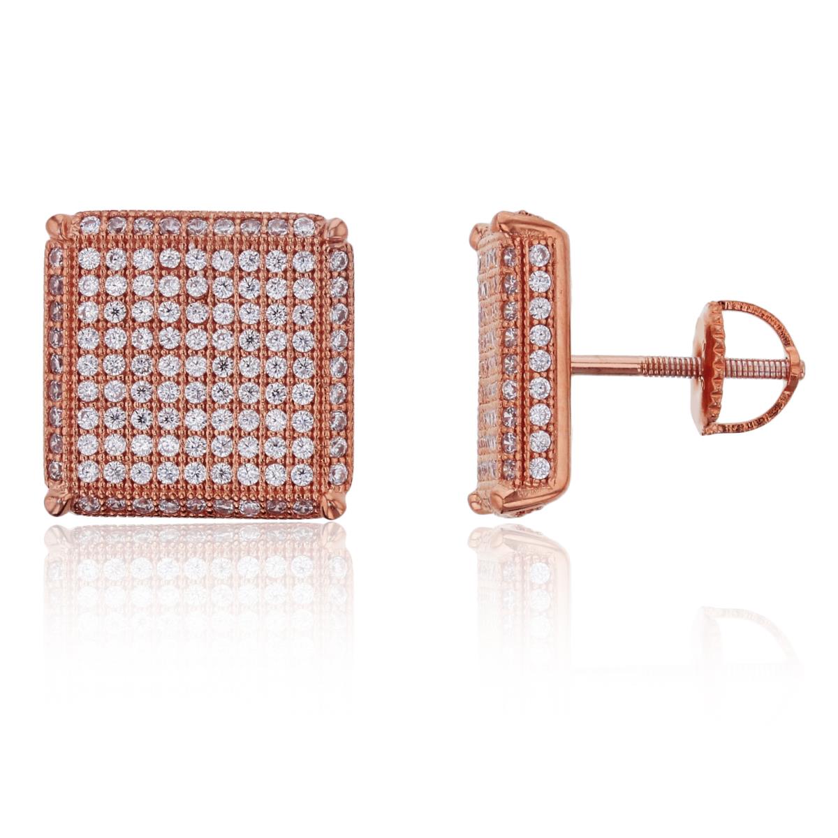 Brass Rose Pave 13.5mm Square CZ Stud Earring