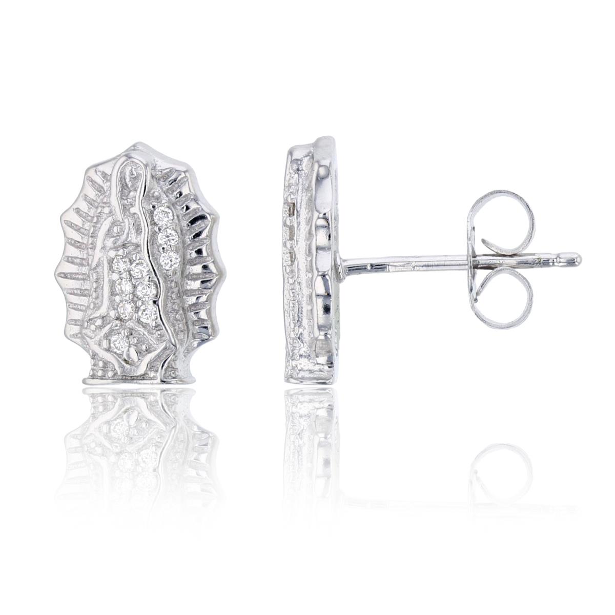 Brass Micropave Virgin Mary Stud Earring