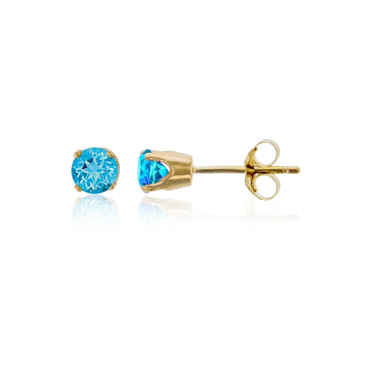 14K Yellow Gold 4mm Rd Swarovski Ice Blue Topaz 4-Prong Die Struck Earring