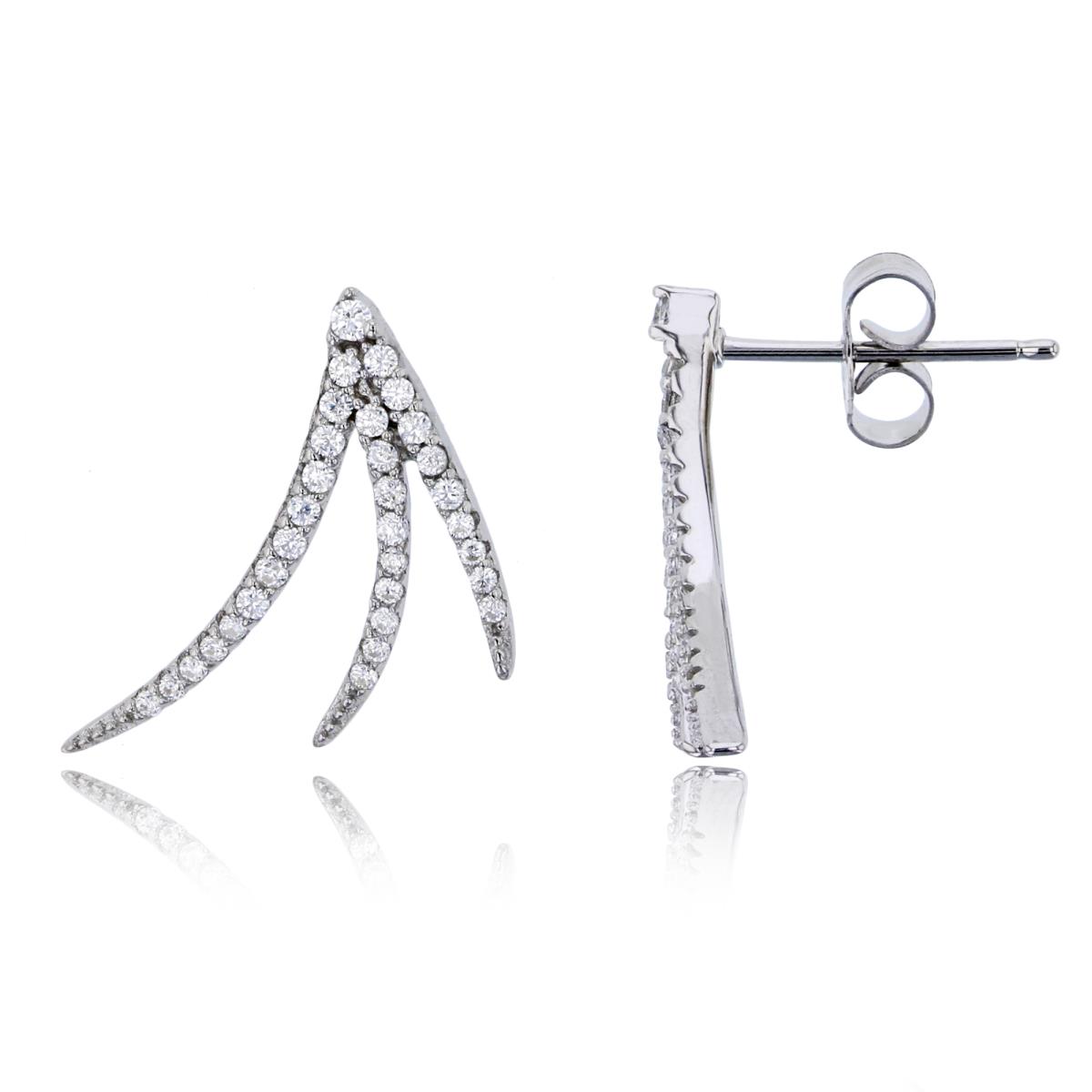 Sterling Silver Rhodium Micropave Triple Opening Strands Drop Earring