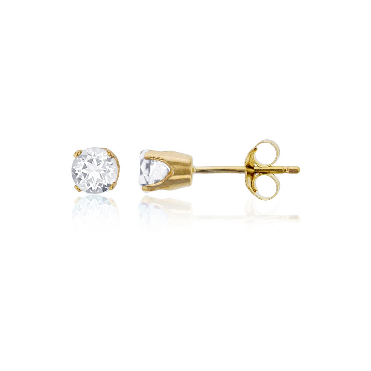 14K Yellow Gold 4mm Rd Swarovski White Topaz 4-Prong Die Struck Earring