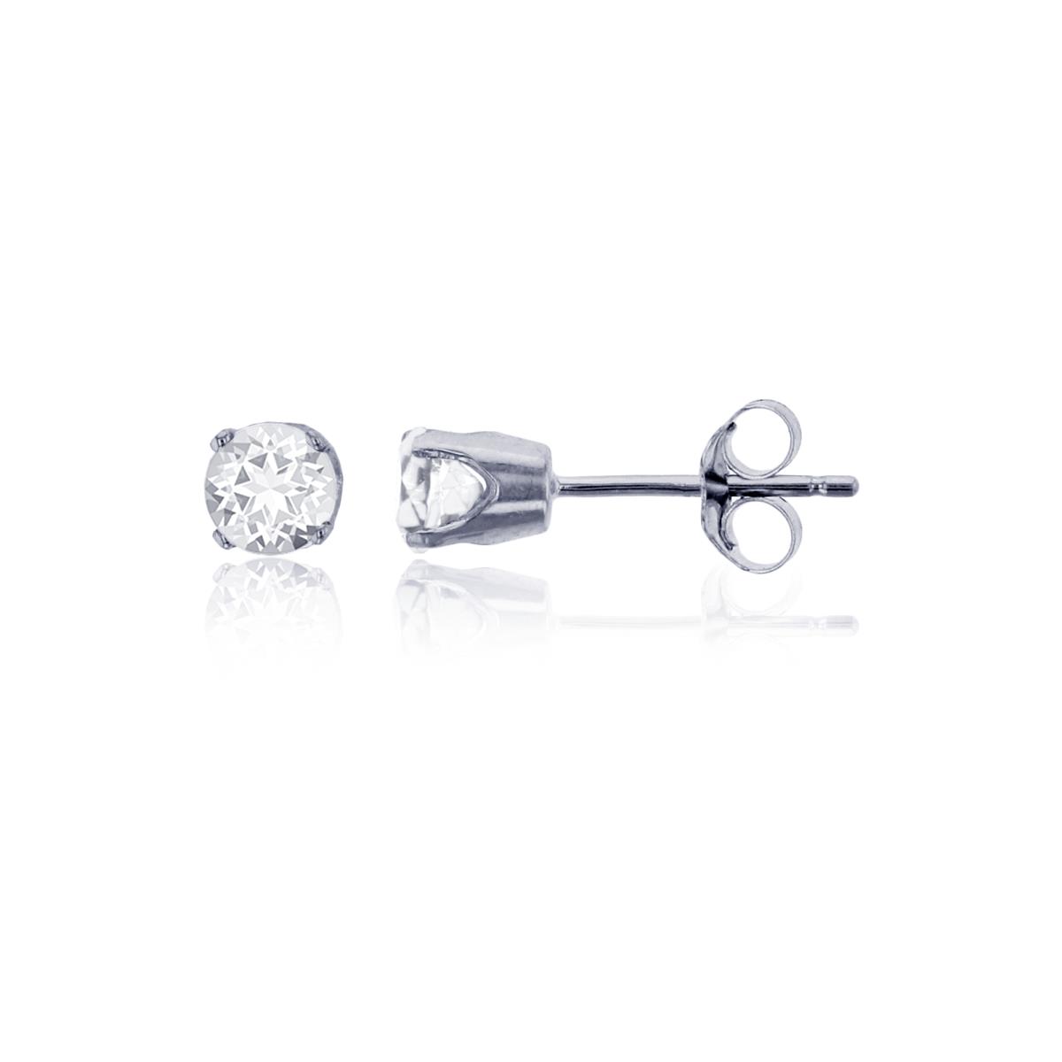 14K White Gold 4mm Rd Swarovski White Topaz 4-Prong Die Struck Earring