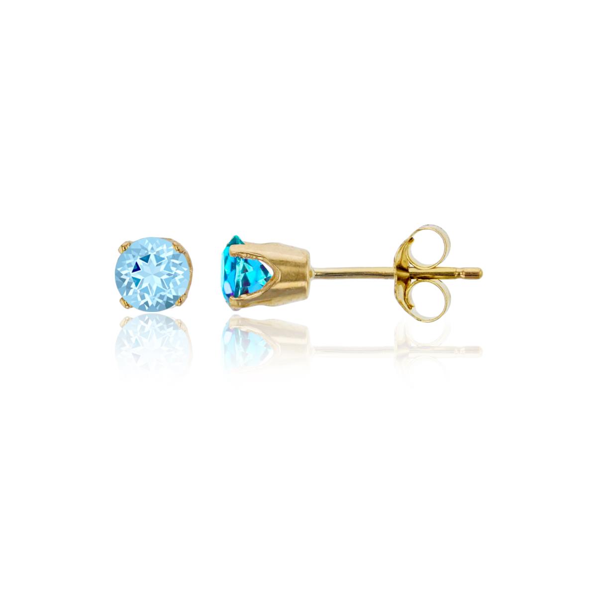 14K Yellow Gold 4mm Rd Swarovski Aqua Blue Topaz 4-Prong Die Struck Earring