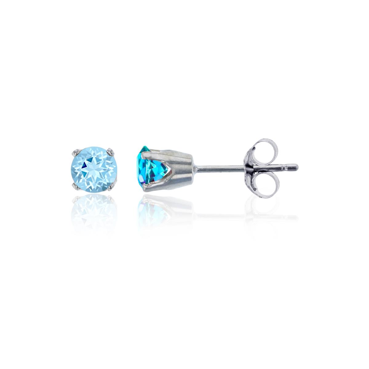 14K White Gold 4mm Rd Swarovski Aqua Blue Topaz 4-Prong Die Struck Earring