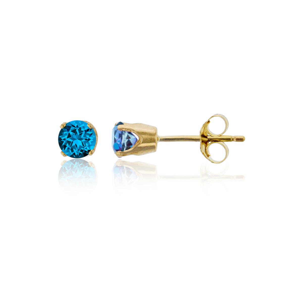 14K Yellow Gold 4mm Rd Swarovski Kashmir Topaz 4-Prong Die Struck Earring