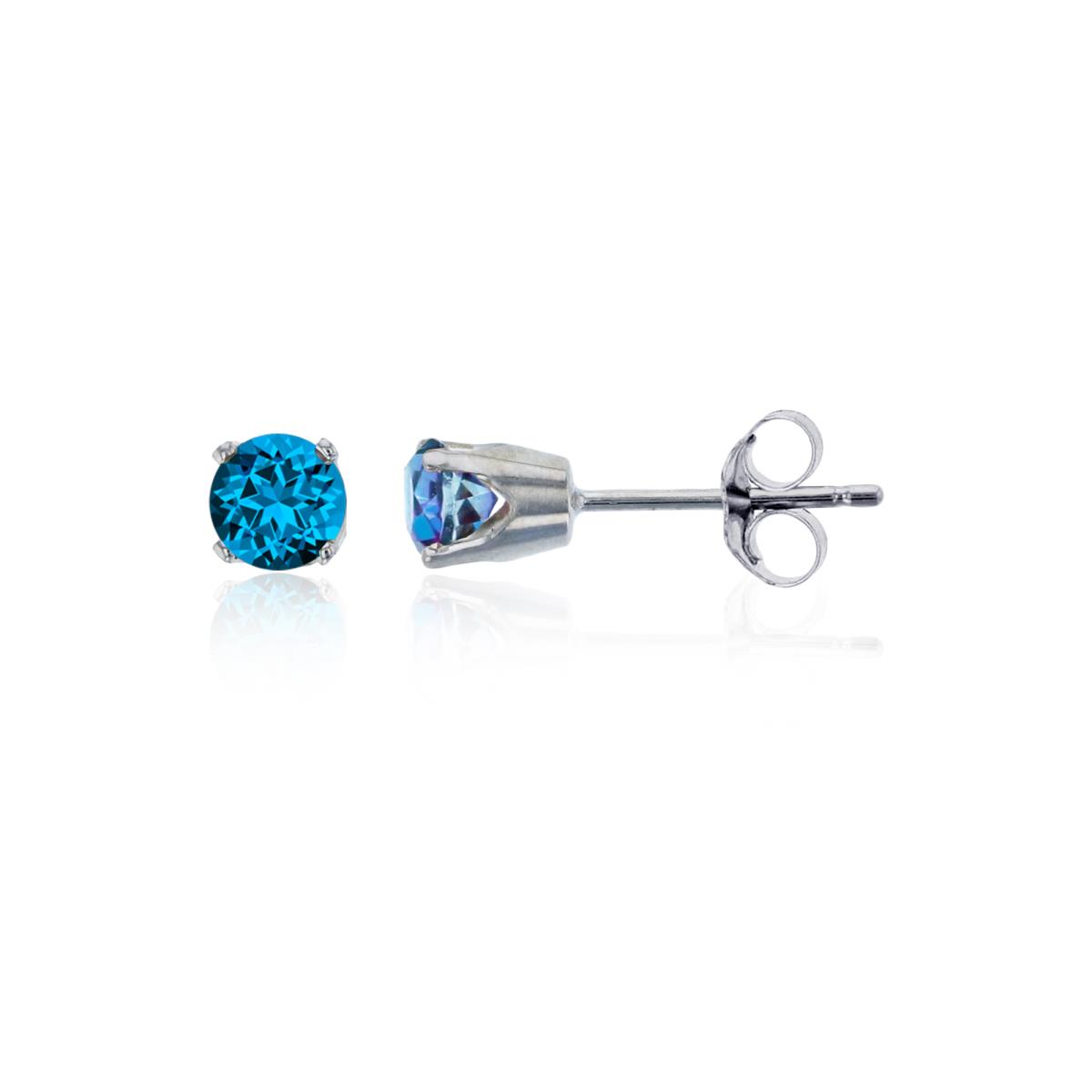 14K White Gold 4mm Rd Swarovski Kashmir Topaz 4-Prong Die Struck Earring