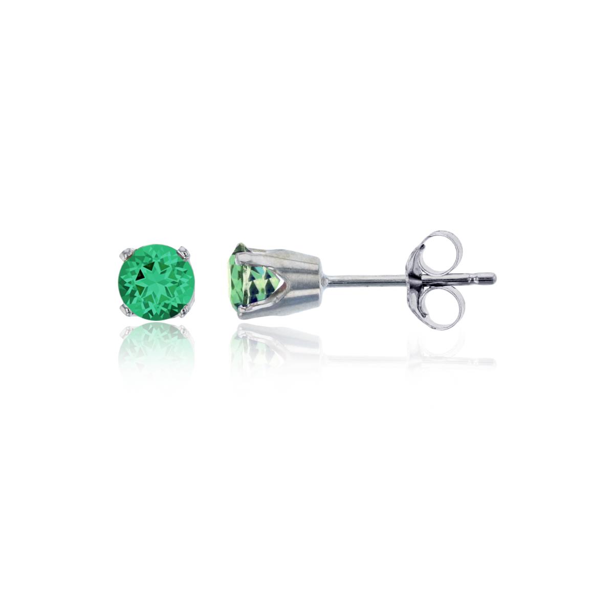 14K White Gold 4mm Rd Swarovski Rainforest Topaz 4-Prong Die Struck Earring