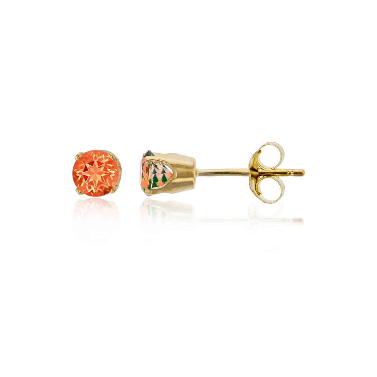 14K Yellow Gold 4mm Rd Swarovski Poppy Topaz 4-Prong Die Struck Earring