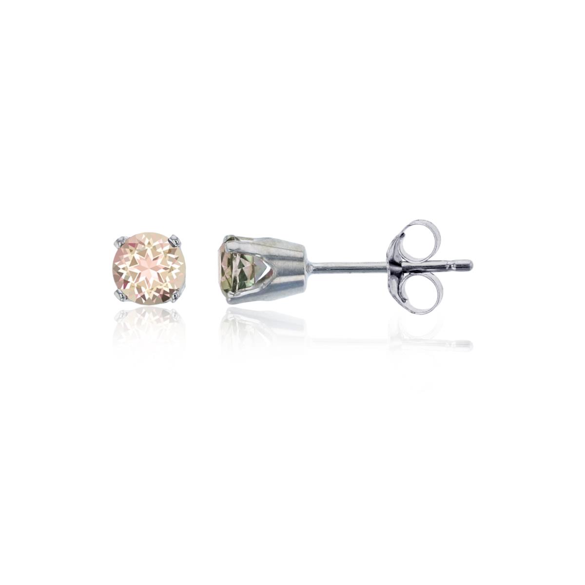 14K White Gold 4mm Rd Swarovski Misty Rose Topaz 4-Prong Die Struck Earring