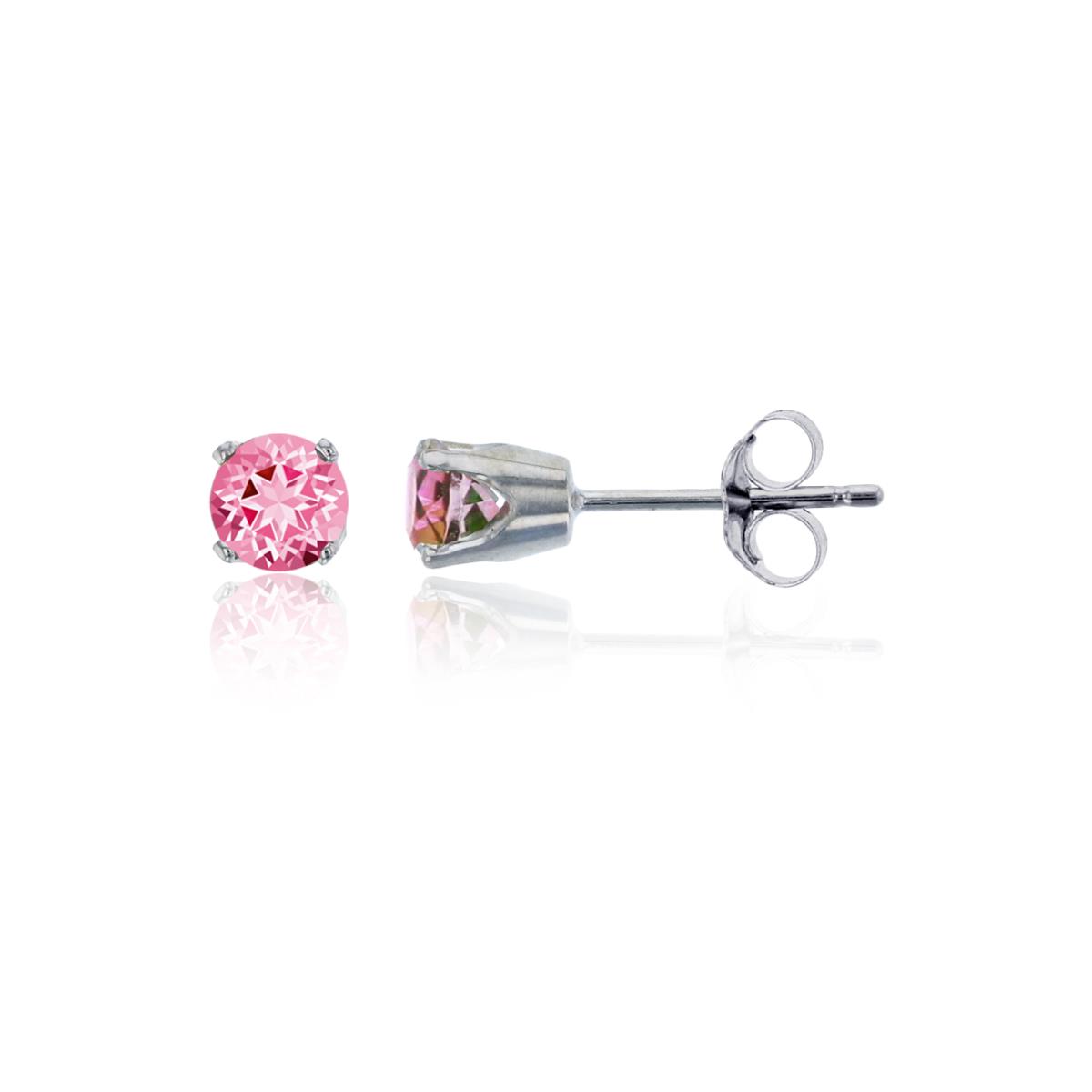 14K White Gold 4mm Rd Swarovski Baby Pink Topaz 4-Prong Die Struck Earring
