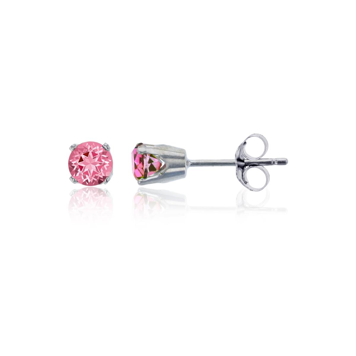 14K White Gold 4mm Rd Swarovski Pink Topaz 4-Prong Die Struck Earring