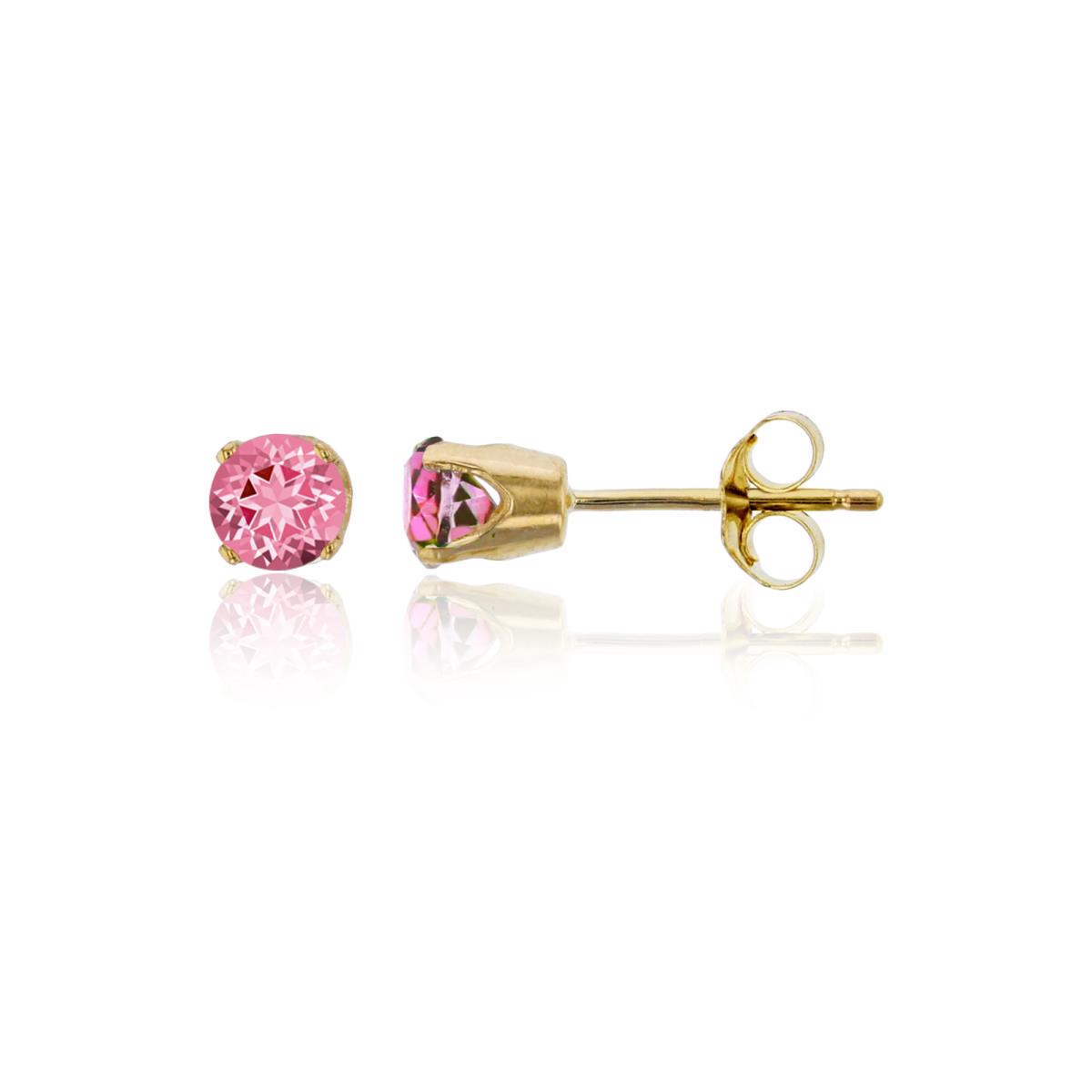 14K Yellow Gold 3mm Rd Swarovski Pink Topaz 4-Prong Die Struck Earring