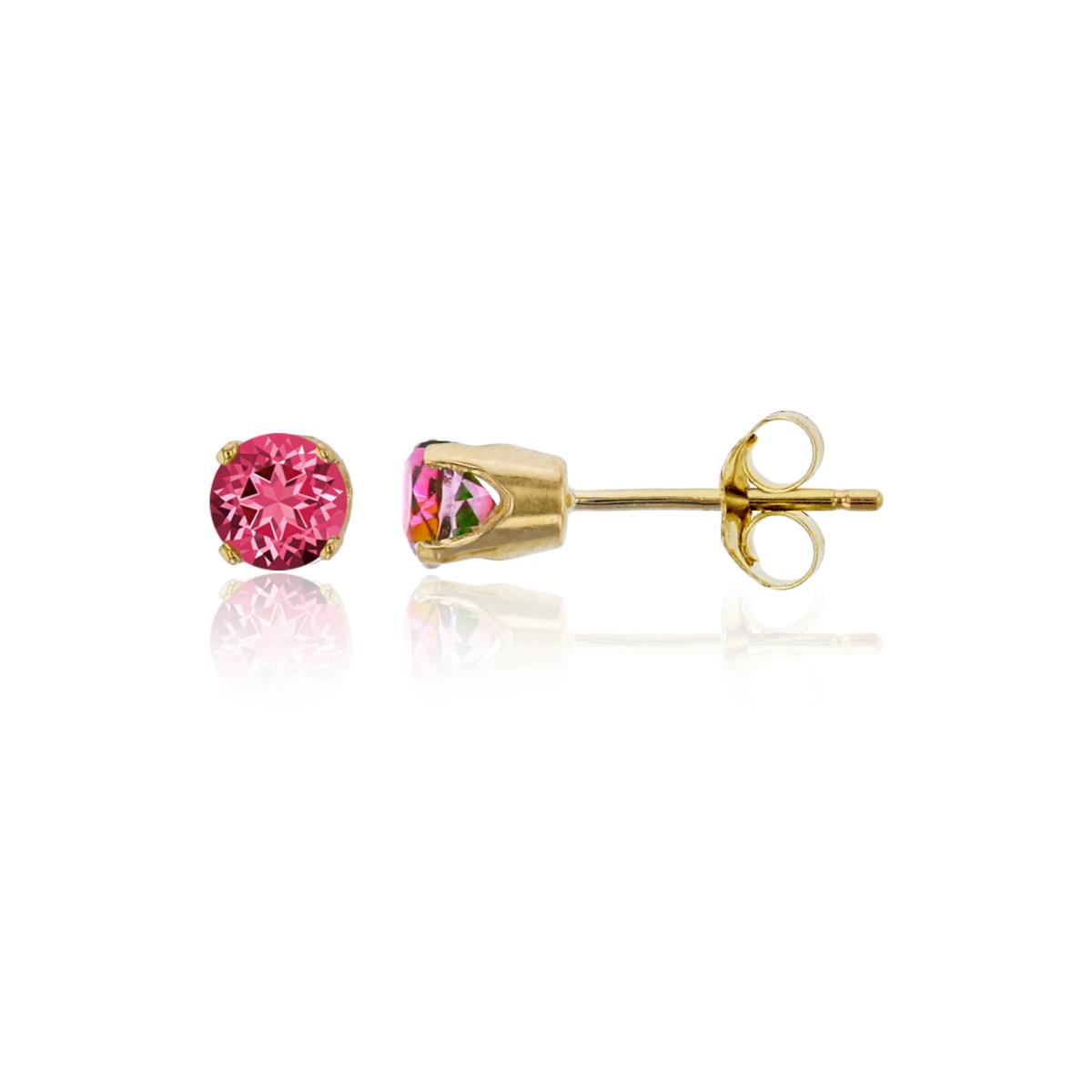 14K Yellow Gold 3mm Rd Swarovski Blazing Red Topaz 4-Prong Die Struck Earring