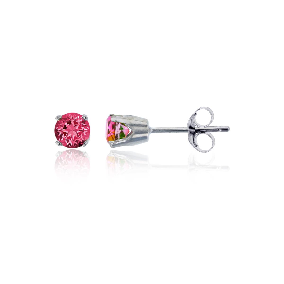 14K White Gold 3mm Rd Swarovski Blazing Red Topaz 4-Prong Die Struck Earring