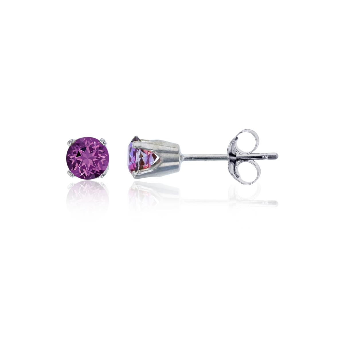 14K White Gold 3mm Rd Swarovski Violac Topaz 4-Prong Die Struck Earring
