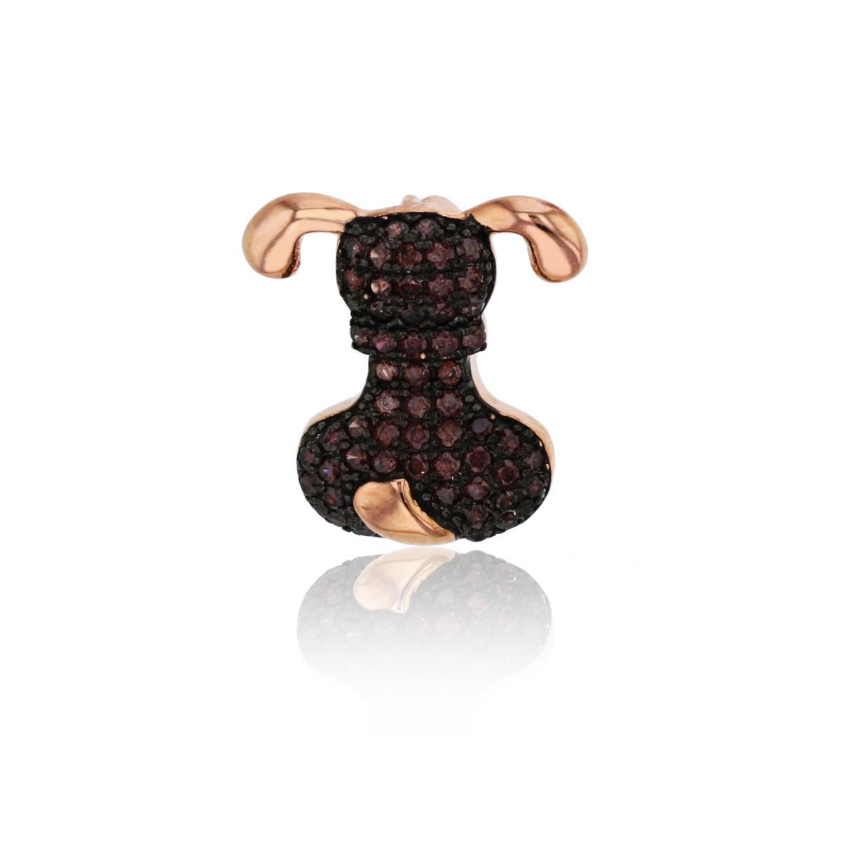 Sterling Silver Black & Rose Micropave Brown CZ Dog Pendant