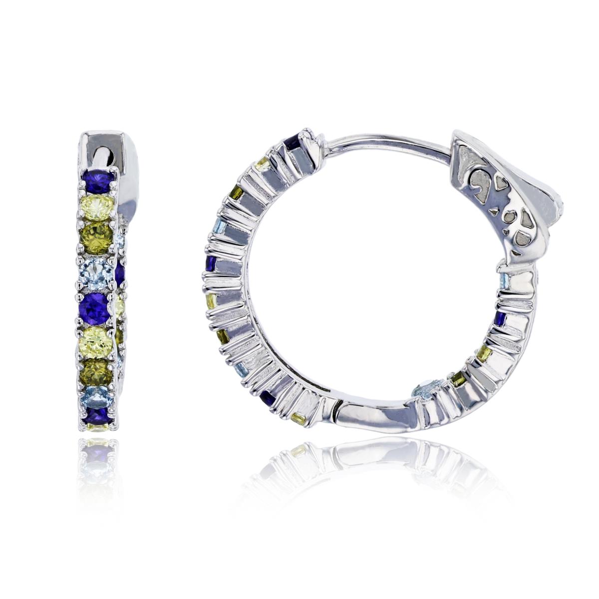 Sterling Silver Rhodium Multi Color CZ Huggie Earring