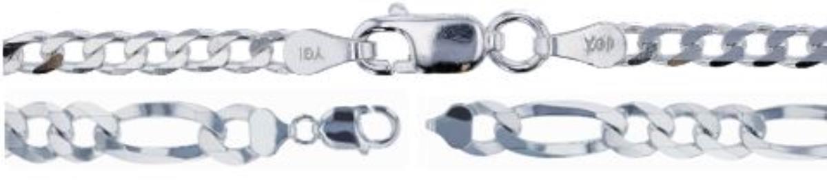 Sterling Silver Rhodium 7.25" 3mm Curb & Figaro Chain Bracelet Set