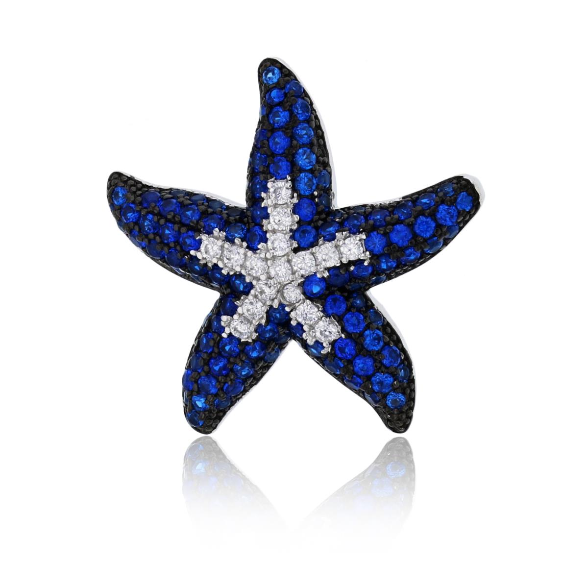 Sterling Silver Black & White Micropave Blue & White CZ Starfish Pendant