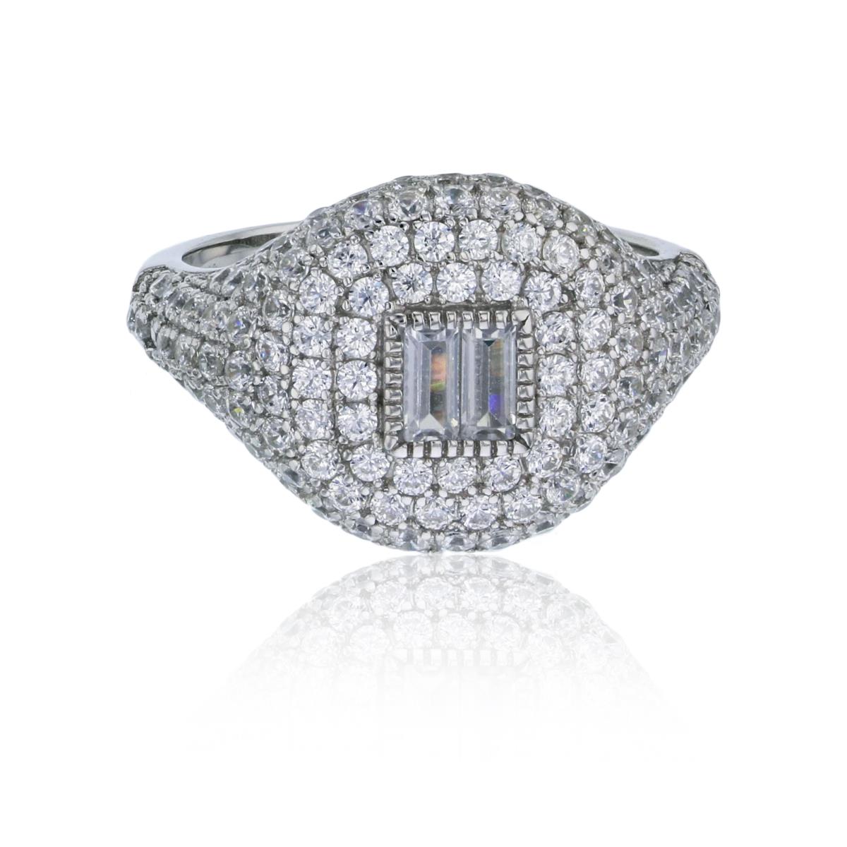 Sterling Silver Rhodium Micropave Rd Cut & Baguette CZ Fashion Ring