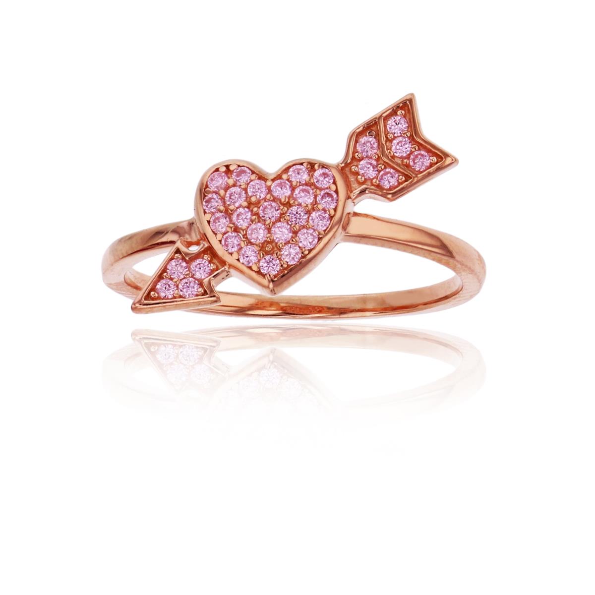 Sterling Silver Rose Micropave Pink CZ Cupid's Heart Fashion 10mm Ring