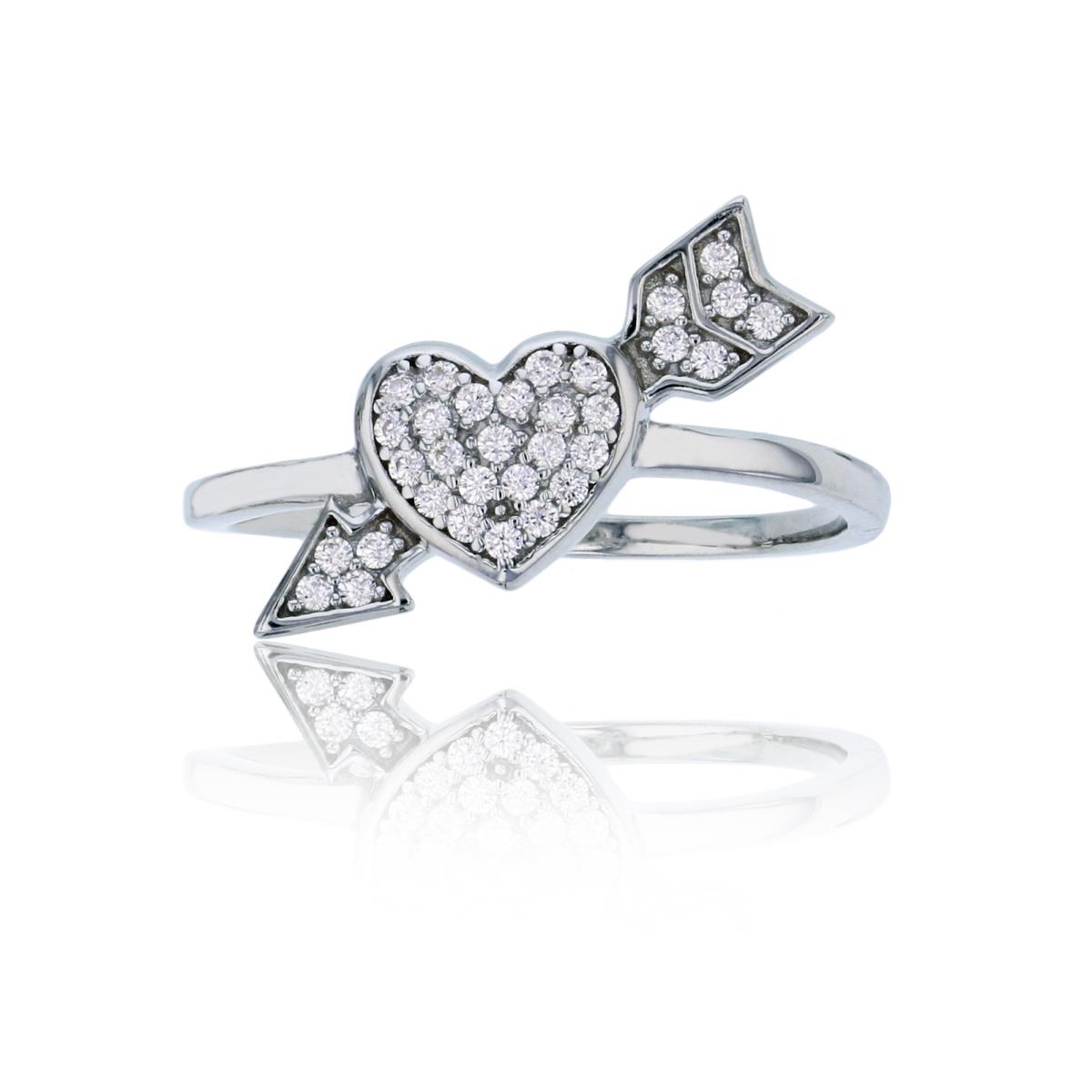 Sterling Silver Rhodium Micropave Cupid's Heart Fashion 10mm Ring