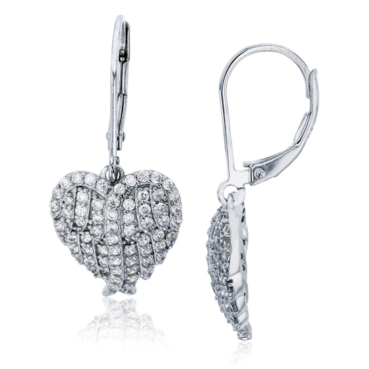 Sterling Silver Micropave Heart Dangling Leverback Earring