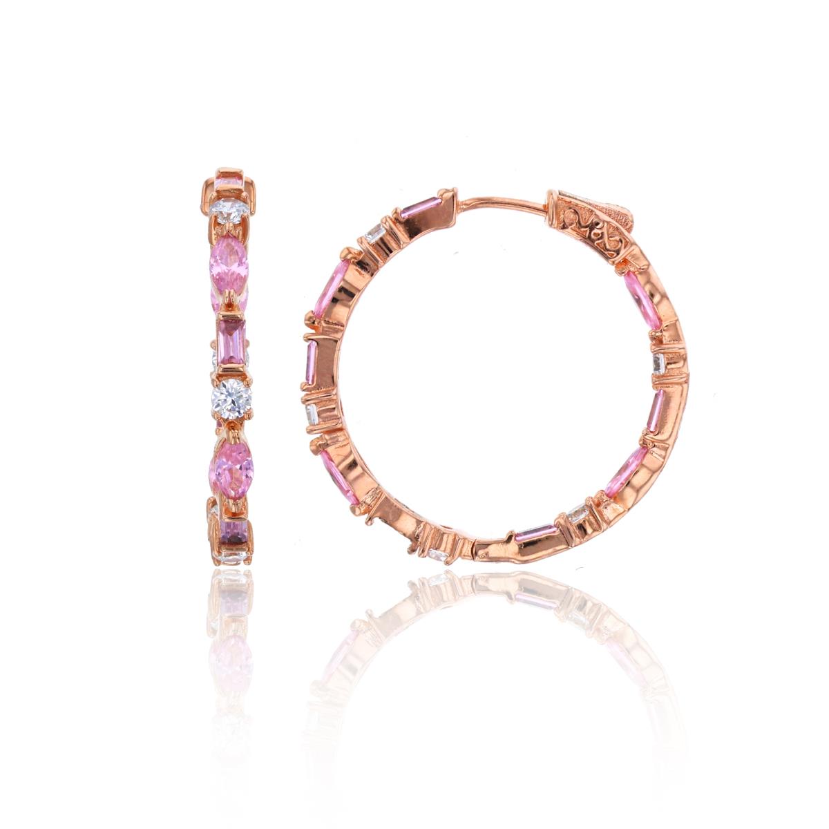 Sterling Silver Rose Multi-Cut Pink & White Fancy Hoop Earring