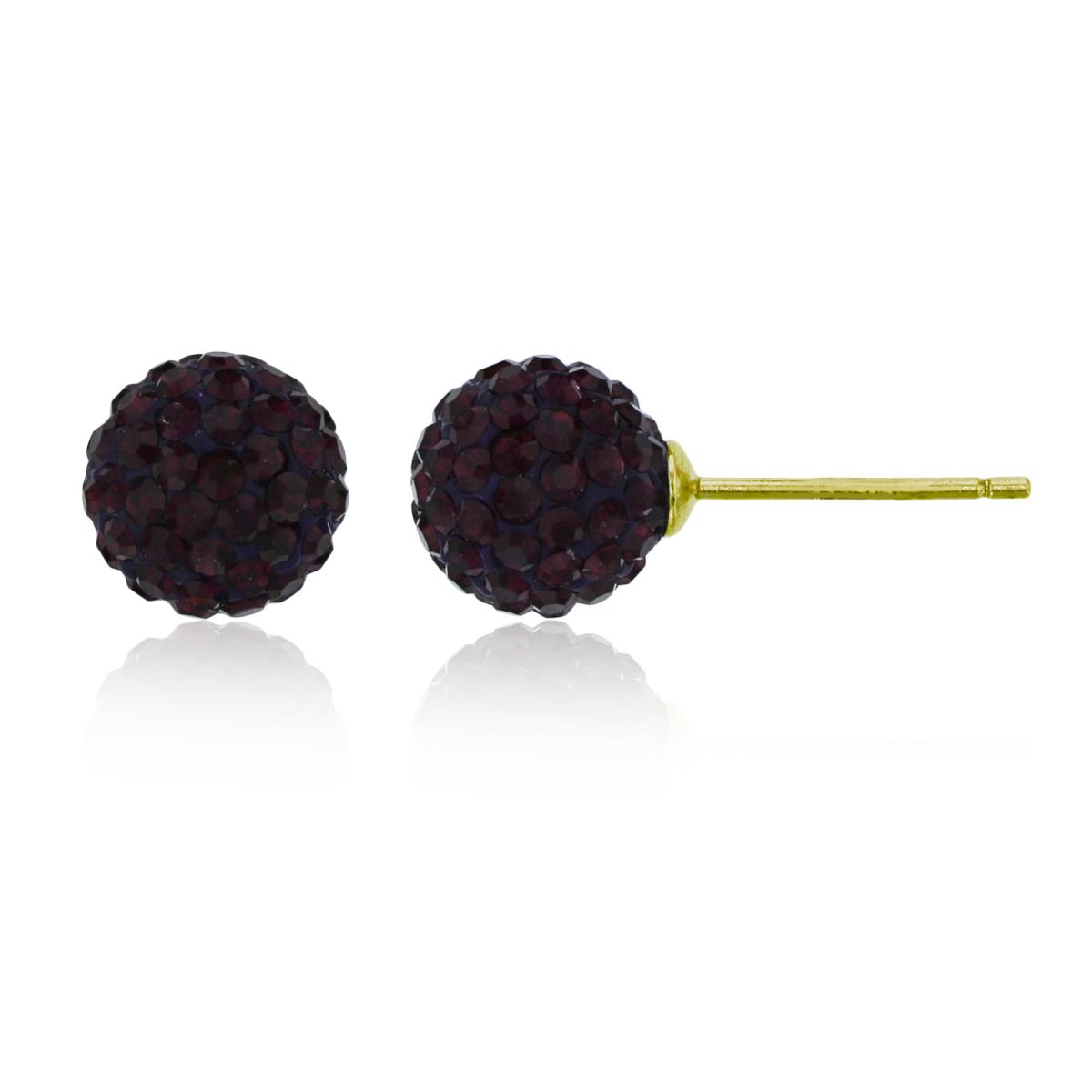 10K Yellow Gold 8mm Purple rystal Fireball Stud Earring with Silicone Back