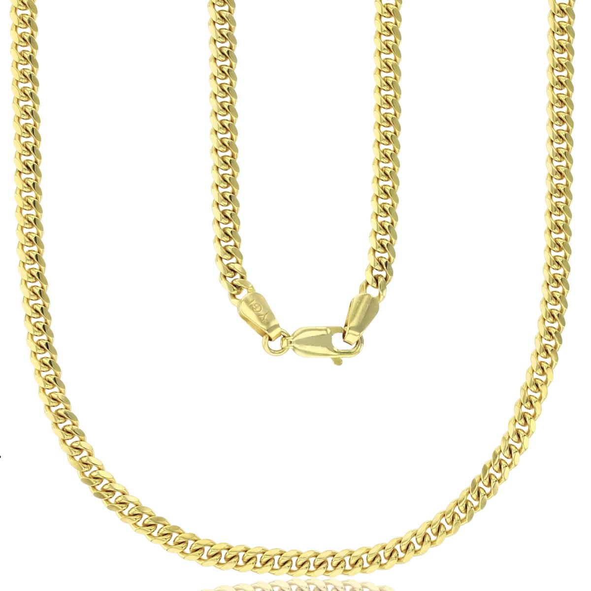 14K Yellow Gold 3.50mm 24" Solid Miami Cuban 100 Chain with Lobster Lock