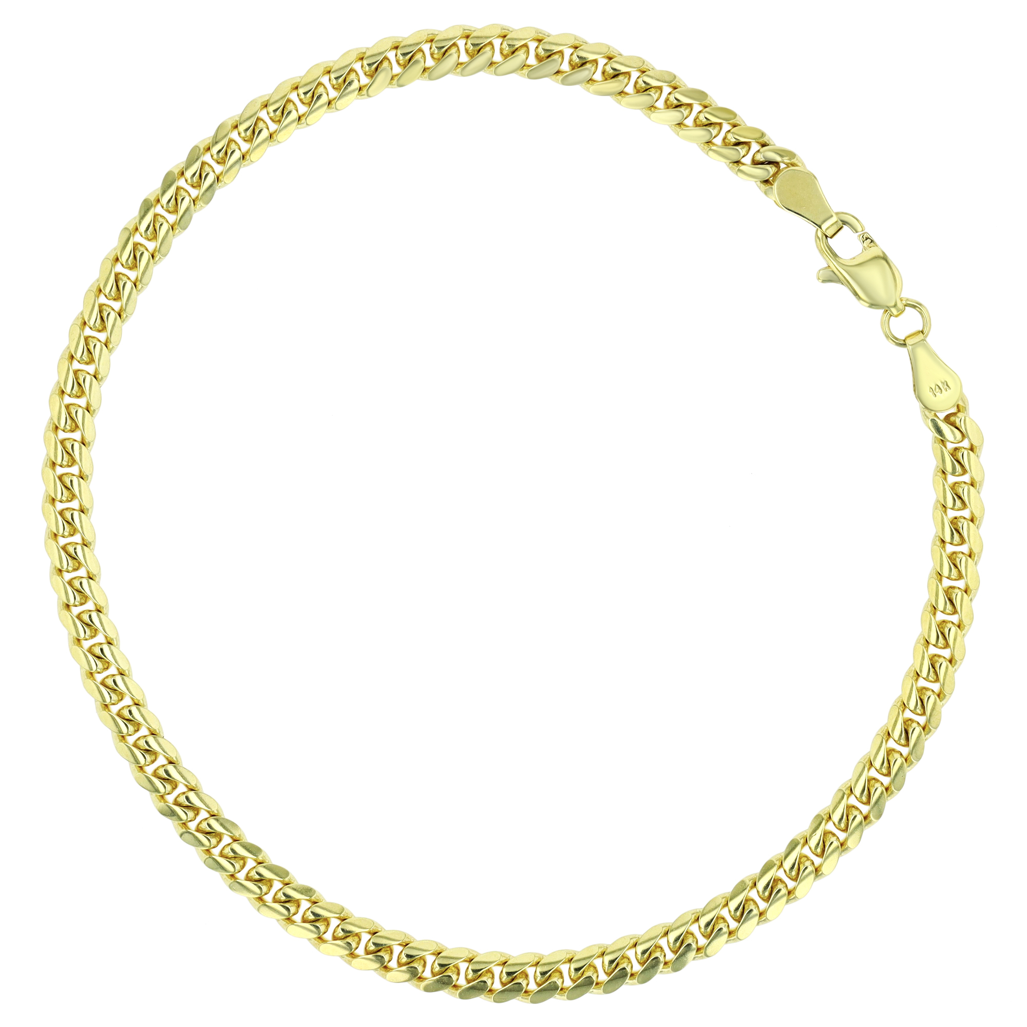 14K Yellow Gold 4.20mm 8.25" Solid Miami Cuban 120 Chain Bracelet with Lobster Lock