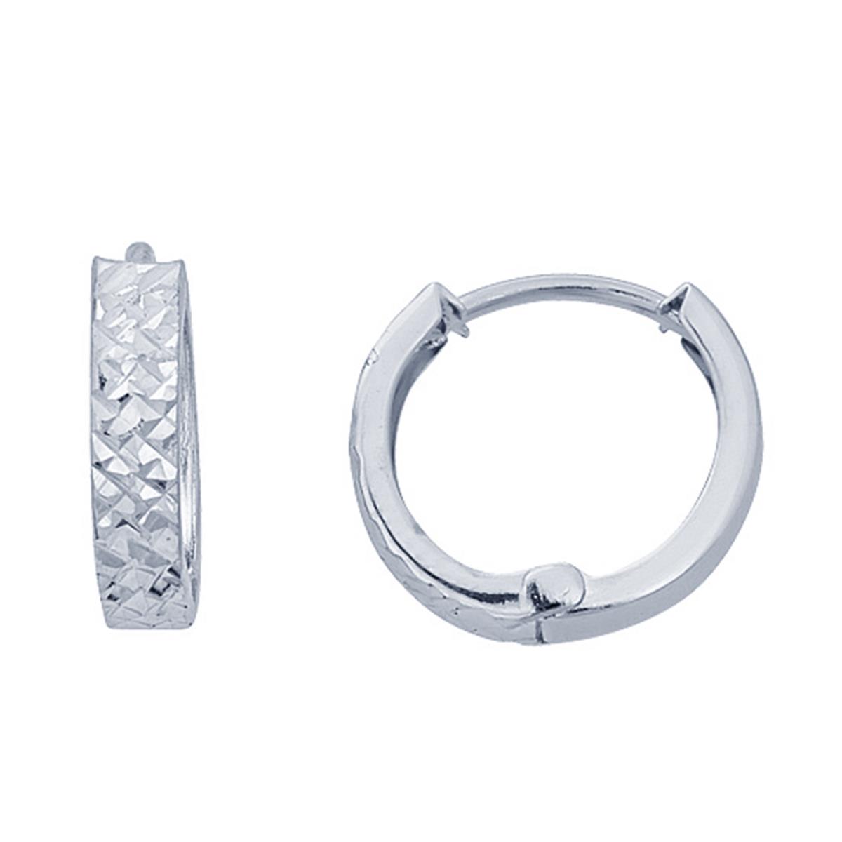 14K White Gold Diamond Cut 2.85x13.00mm Huggie Earring