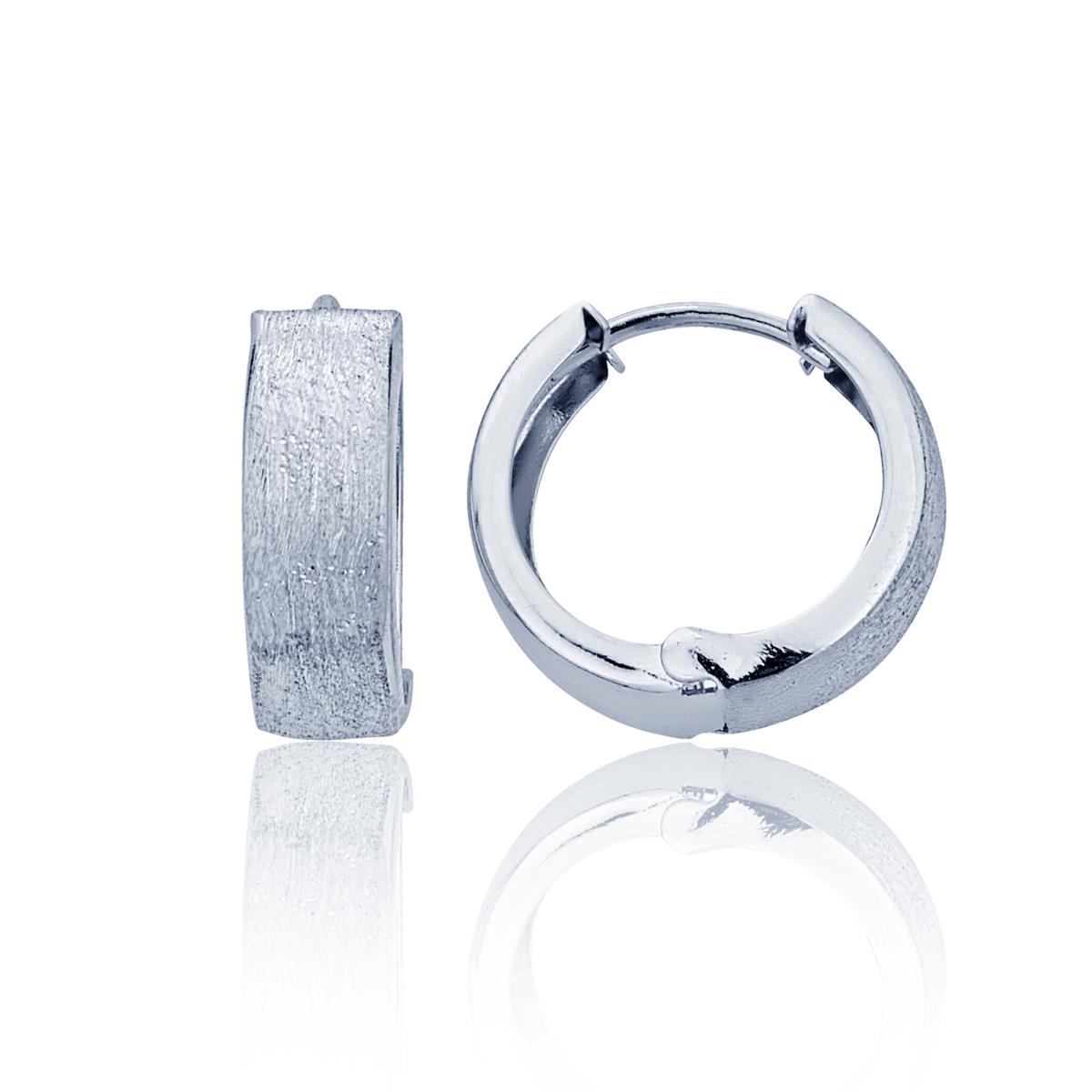 14K White Gold High Polished and Textured 4.50x15.00mm Huggie Earring