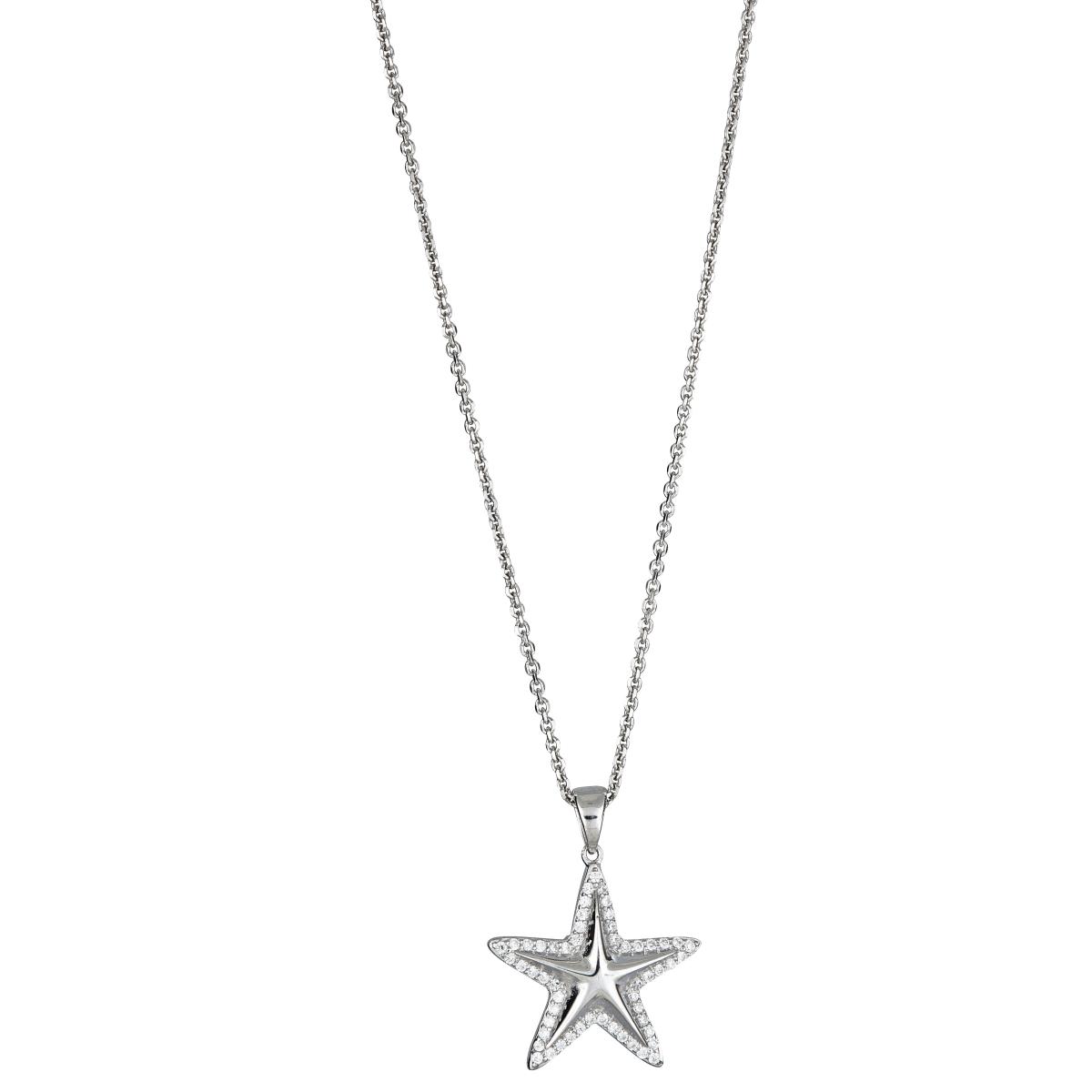 Sterling Silver Rhodium Starfish 18" DC Cable Chain Necklace
