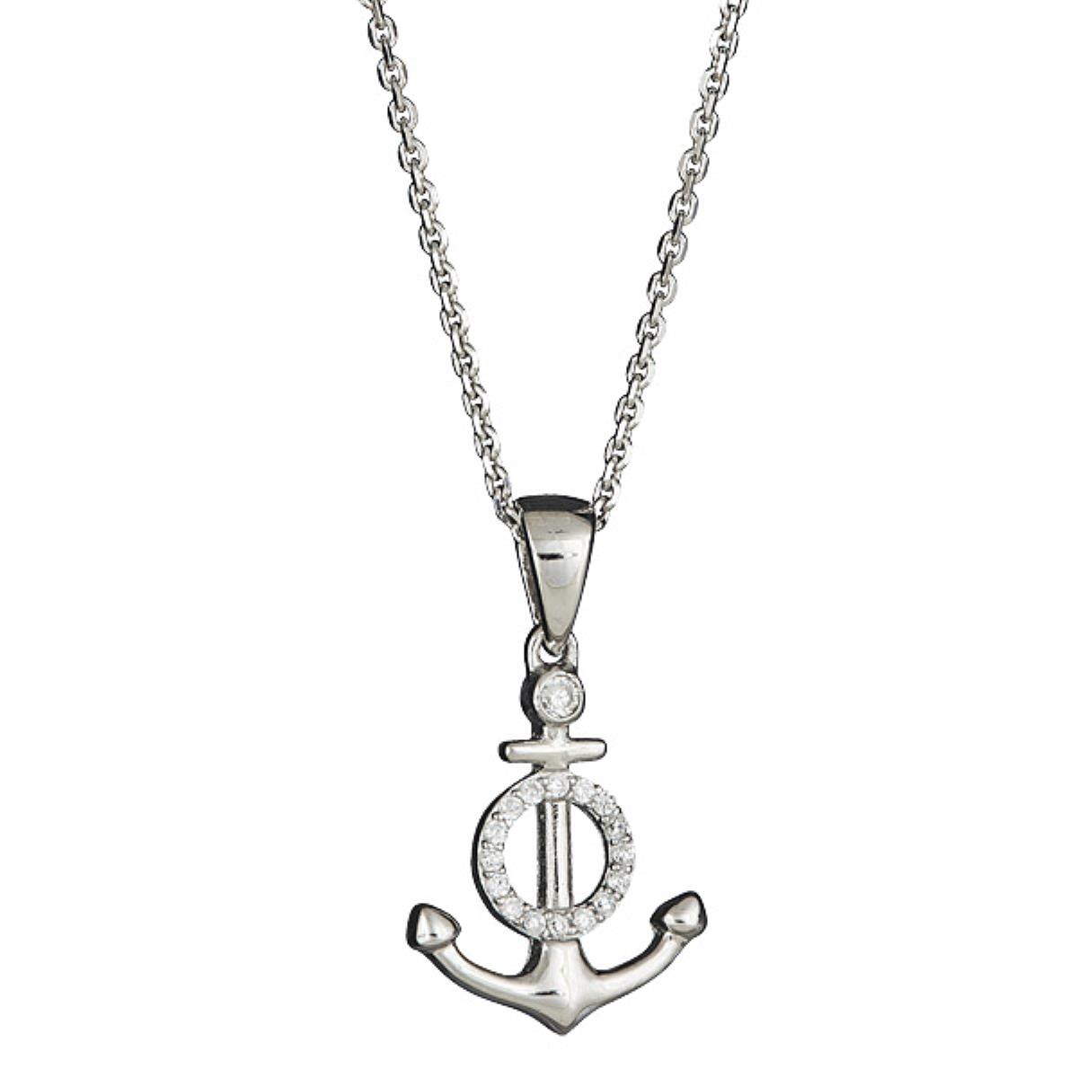 Sterling Silver Rhodium Anchor 18" DC Cable Chain Necklace