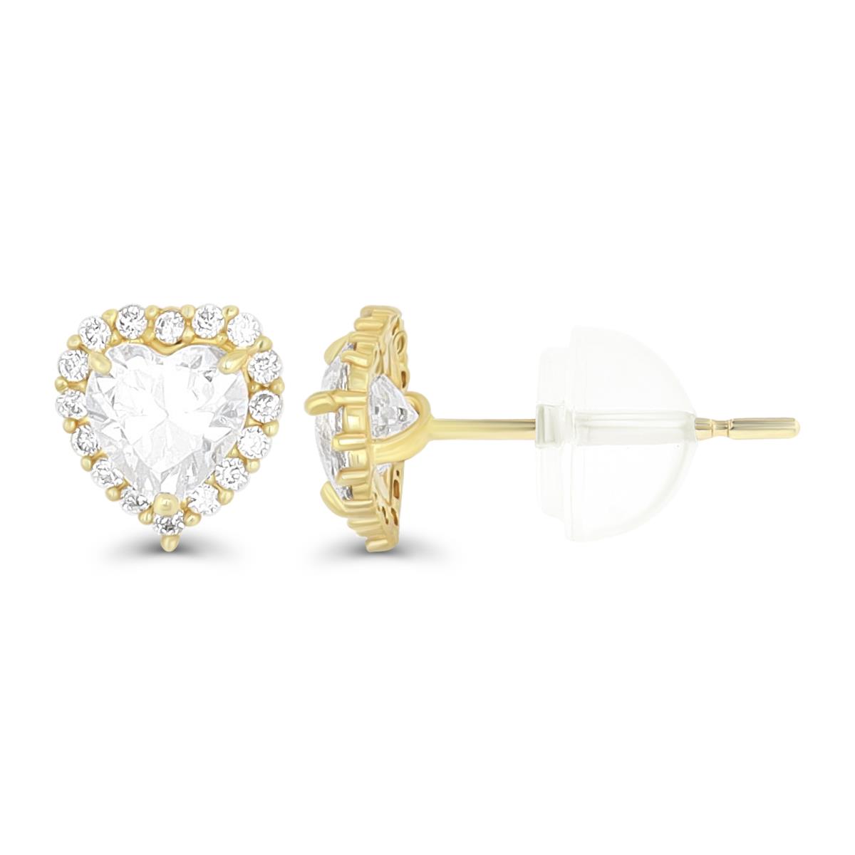 14K Yellow Gold 5X5mm Heart White Swarovski Zirconia Halo Stud Earring