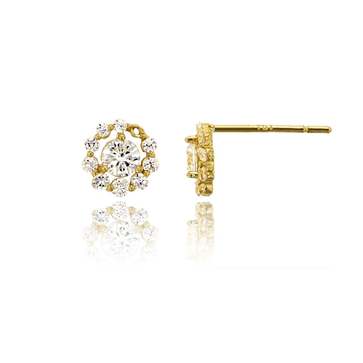 14K Yellow Gold 3mm Round White Swarovski Zirconia Cluster Halo Stud Earring