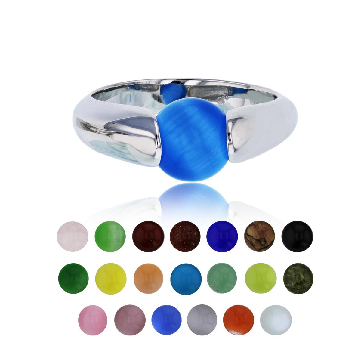 Sterling Silver Rhodium 21 Color Interchangeable Semi-Precious Gem Polished Sides Fashion Ring