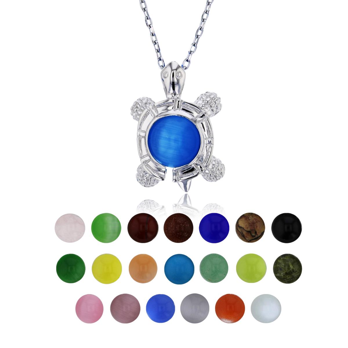Sterling Silver Rhodium 21 Color Interchangeable Semi-Precious Gem Tortoise 13"+2" Necklace