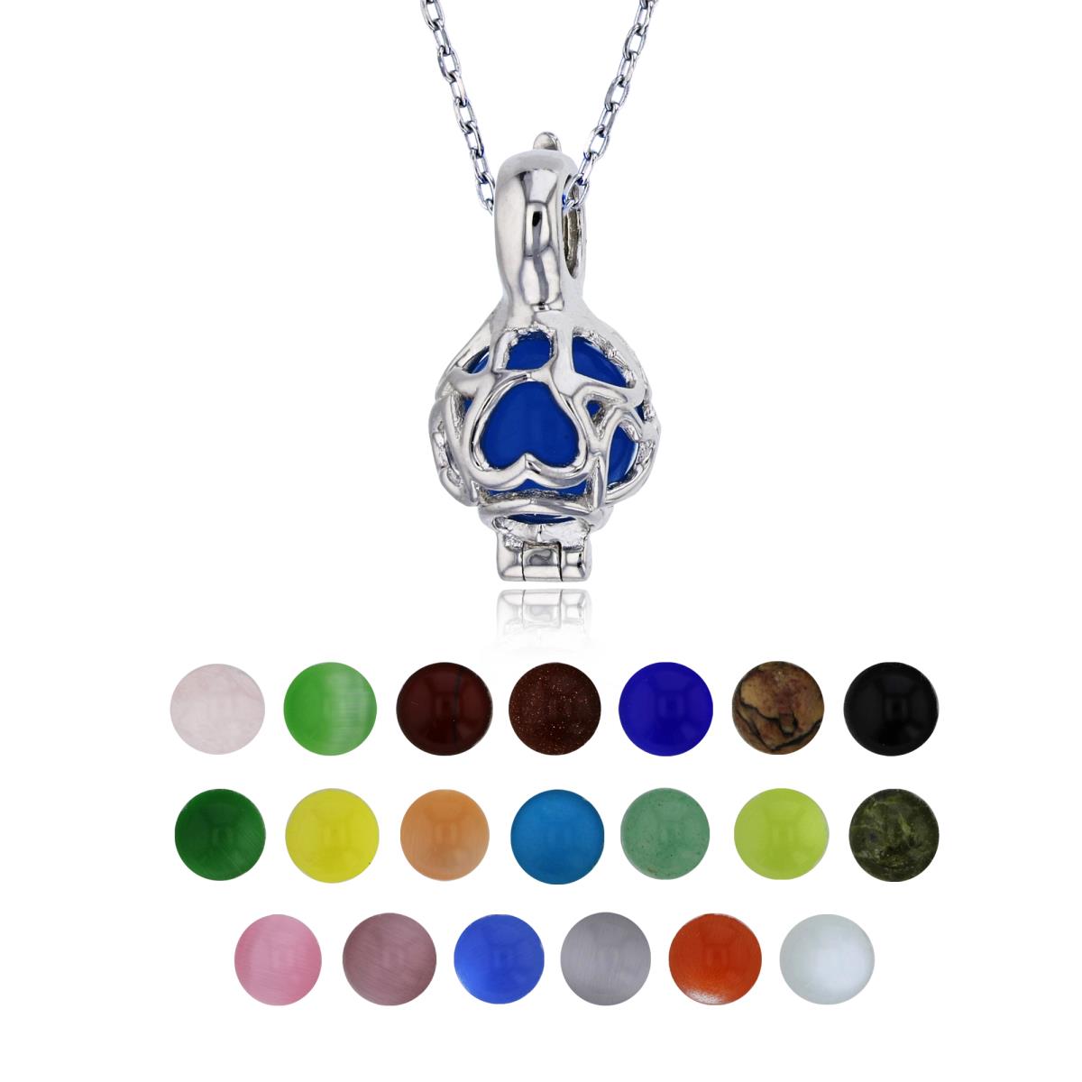 Sterling Silver Rhodium 21 Color Interchangeable Semi-Precious Gem Multi Hearts 13"+2" Necklace