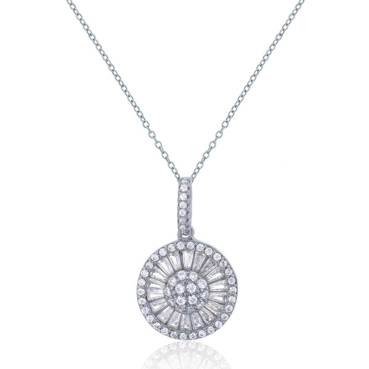 Sterling Silver Rhodium 25x15mm Round & Baguette CZ Circle 18"+2" Necklace
