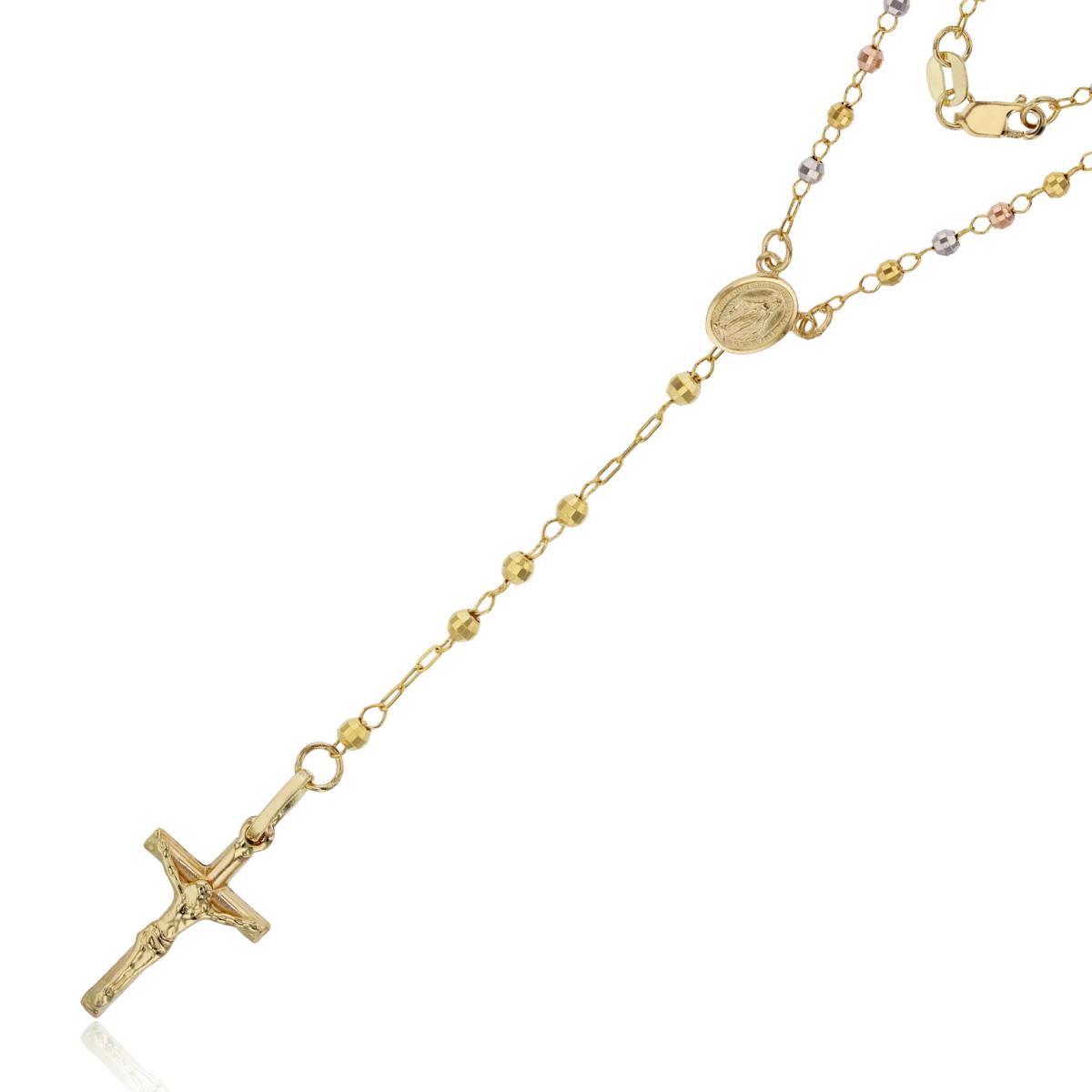 14K Tri-Color Gold 2.5mm 17" Disc Bead Rosary Necklace 