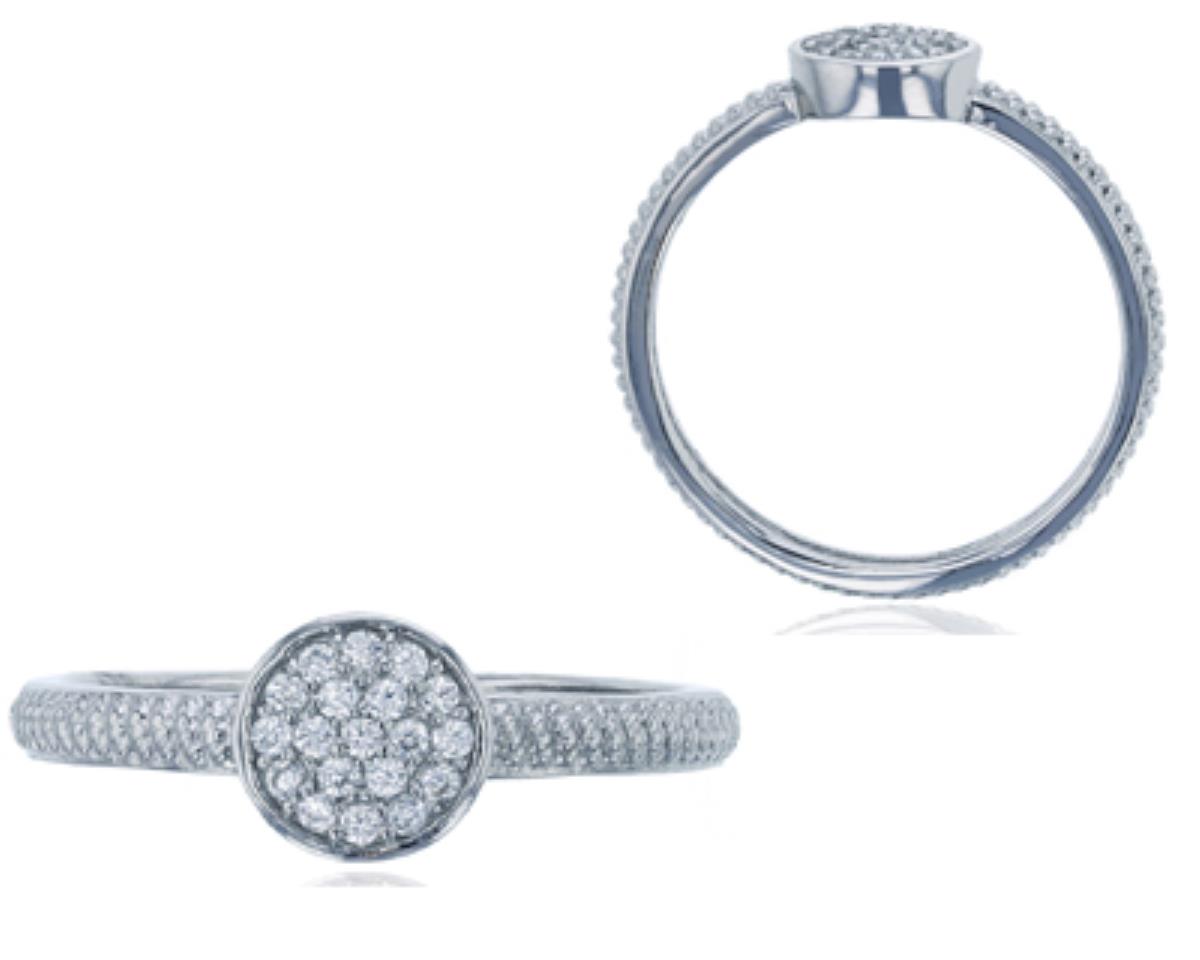 Sterling Silver Rhodium Round CZ Micropave Milgrain Fashion Ring