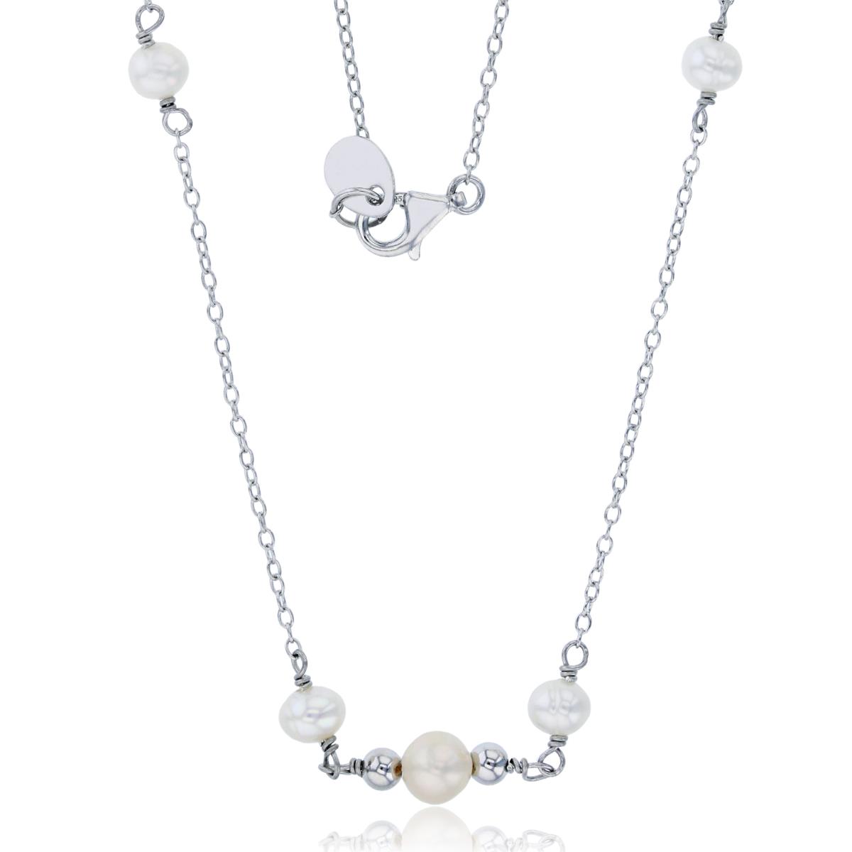 Sterling Silver Rhodium Freshwater Pearl Stations 36" Necklace